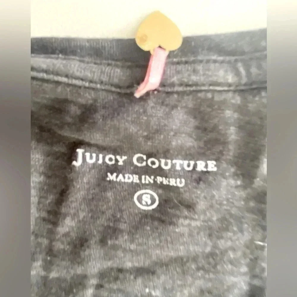 Juicy Couture Women’s Black Cotton Viscose SS Scoop V-Neck Tee‎ Shirt Small EUC